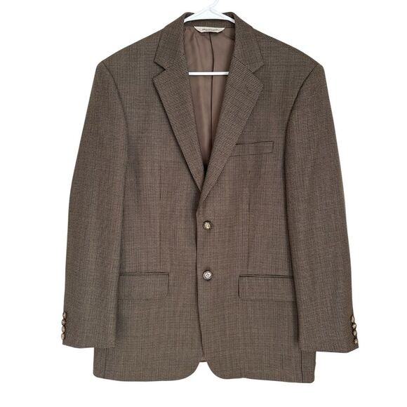 Pronto Uomo Sport Coat Blazer 40R 100% Wool Brown Micro Check - Picture 1 of 13